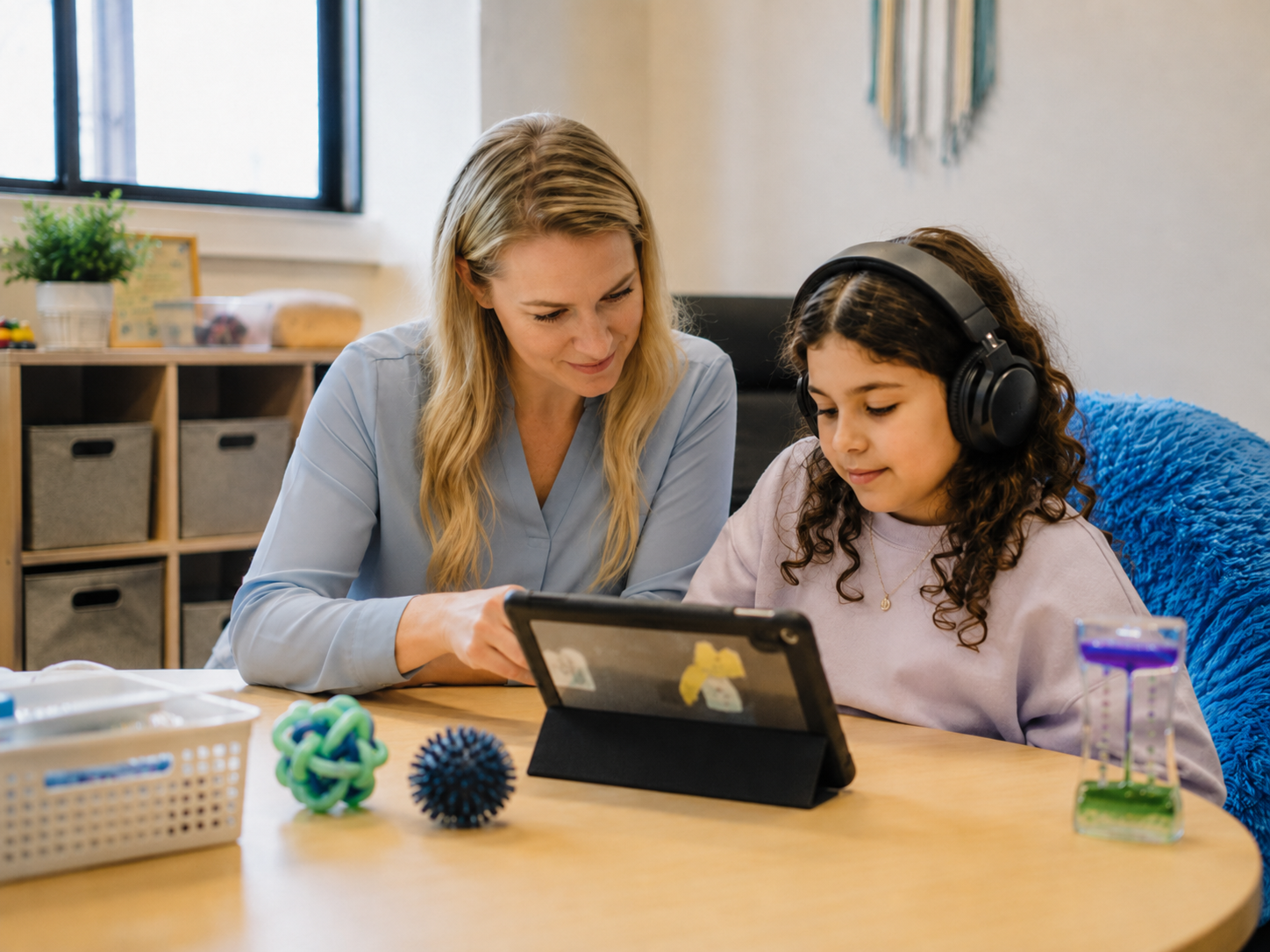 A teacher high-fives a smiling student at her desk
