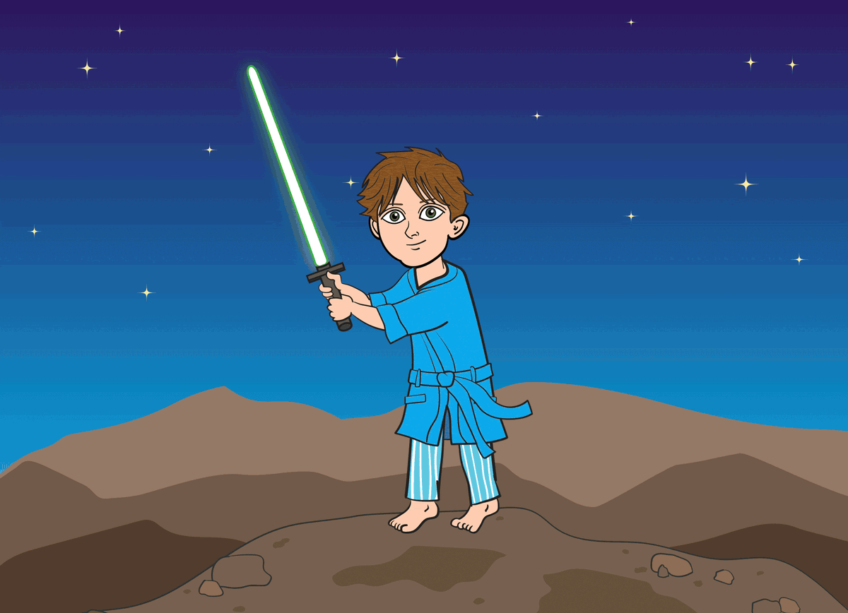 Student avatars celebrating achievements with animated reinforcers for lightsaber play, karate, basketball, superheroes and sunshine